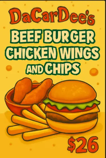 Beef Burger/Wings/Chips